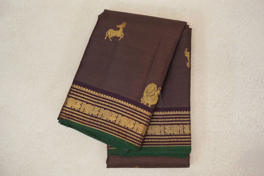 Folded Deep Plum Brown Vaira Oosi Vintage Kanjivaram Silk Saree