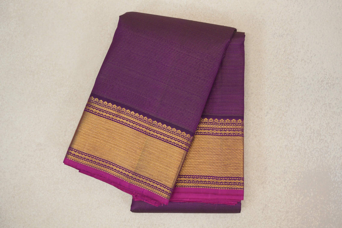 Folded Deep Purple Vintage Kanjivaram Silk Saree 