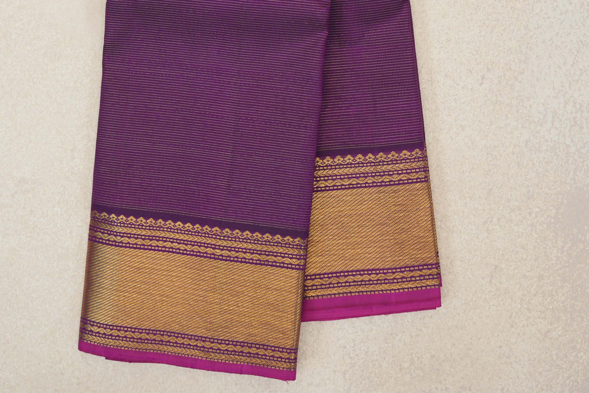 Deep Purple Vintage Kanjivaram Silk Saree  border zoom