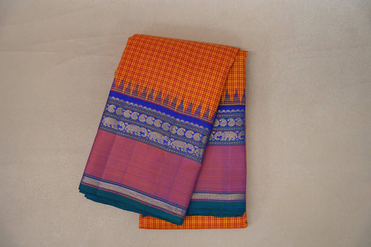 Multi Color Checks Vintage Kanjivaram Silk Saree SS9196