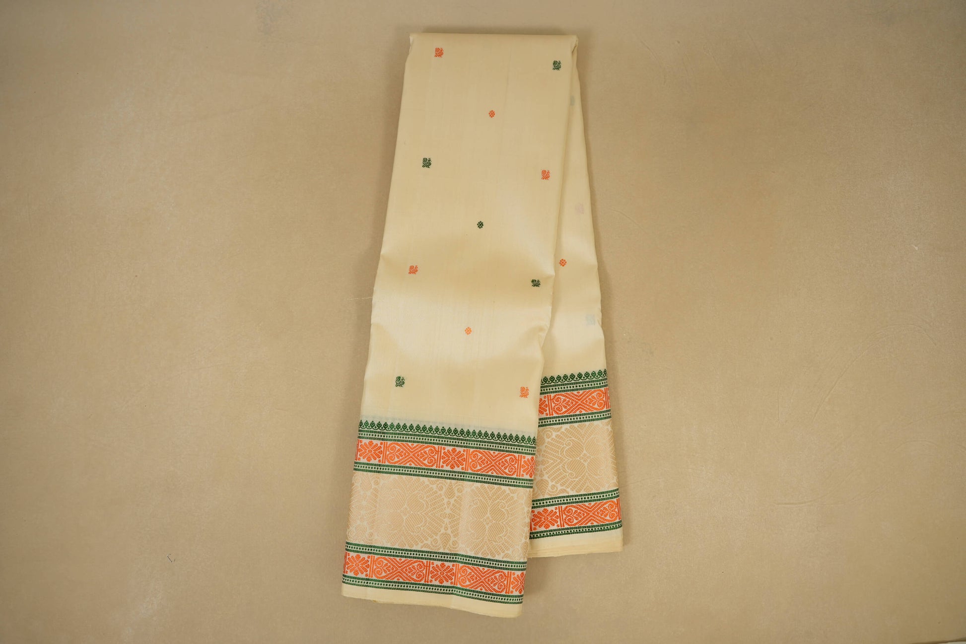 Online Off-White with Multi Color Borders Kanjivaram Silk Saree