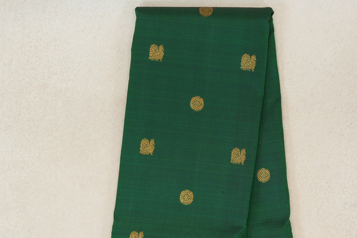 Deep Bottle Green Vintage Kanjivaram Silk Sareebody zoom