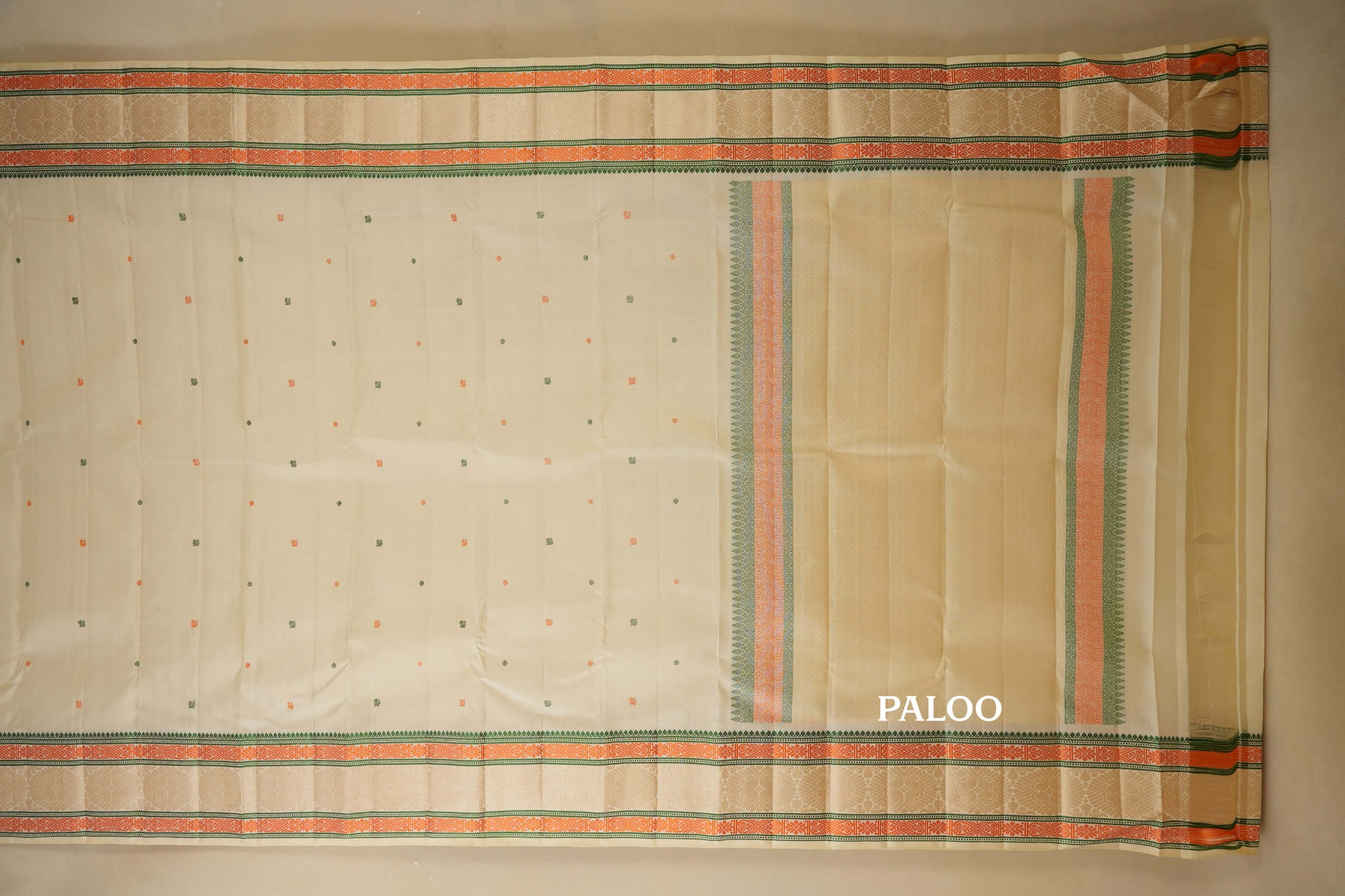 Off-White with Multi Color Borders Kanjivaram Silk Saree paloo