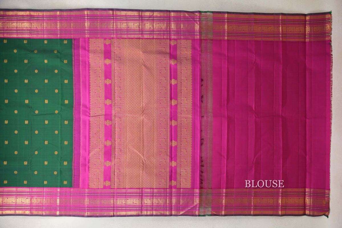 Deep Bottle Green Vintage Kanjivaram Silk Saree blouse