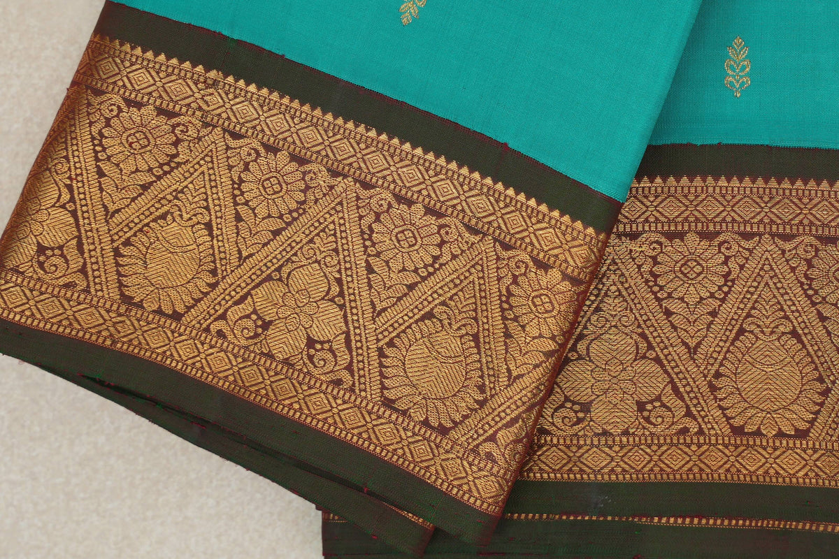 Aqua Green Vintage Kanjivaram Silk Saree border zoom