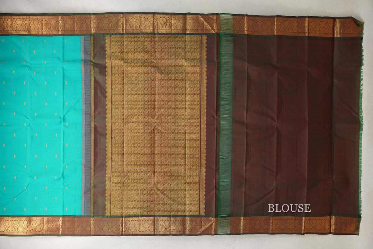 Aqua Green Vintage Kanjivaram Silk Saree blouse