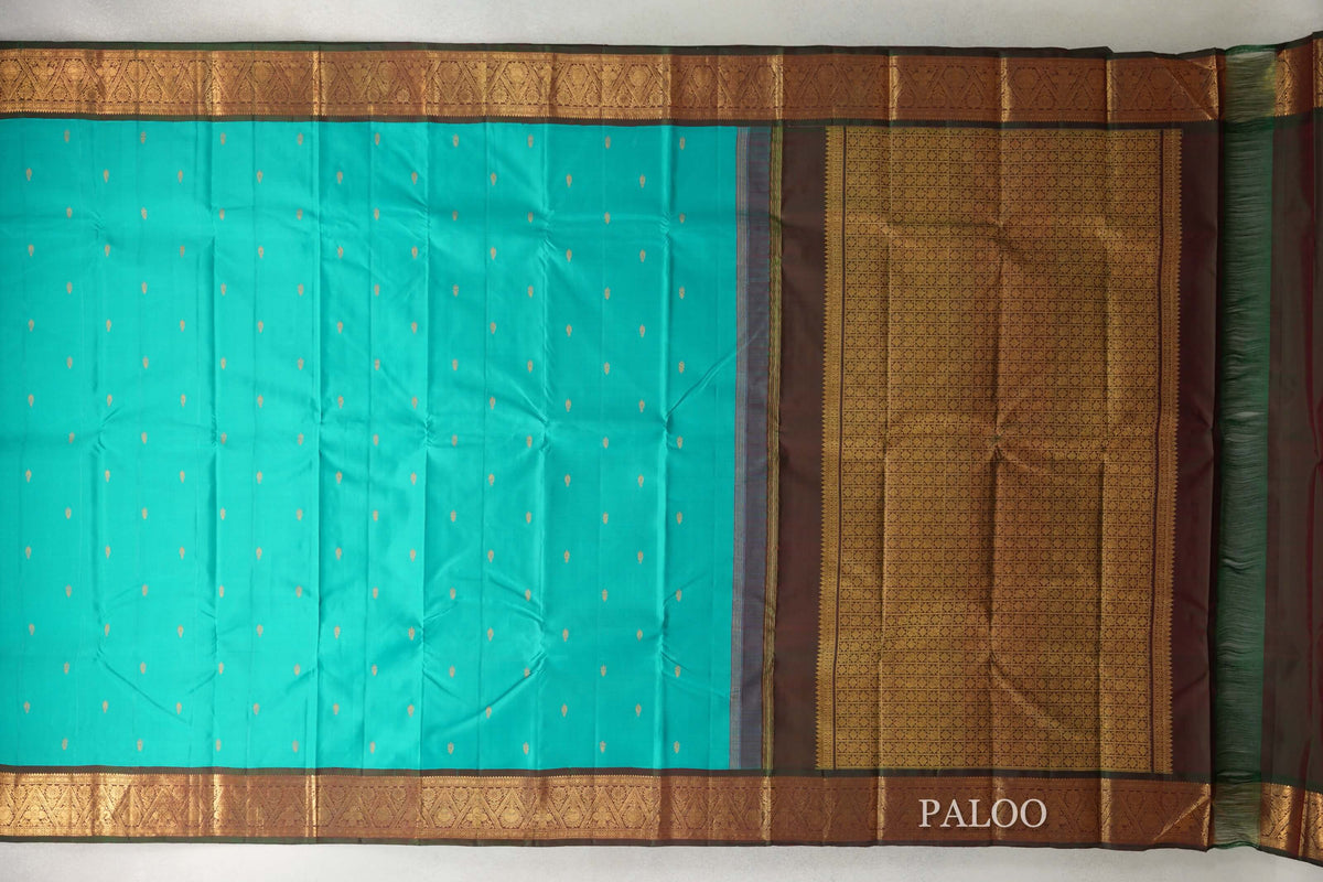 Aqua Green Vintage Kanjivaram Silk Saree paloo