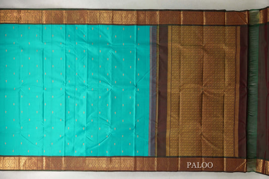 Aqua Green Vintage Kanjivaram Silk Saree paloo