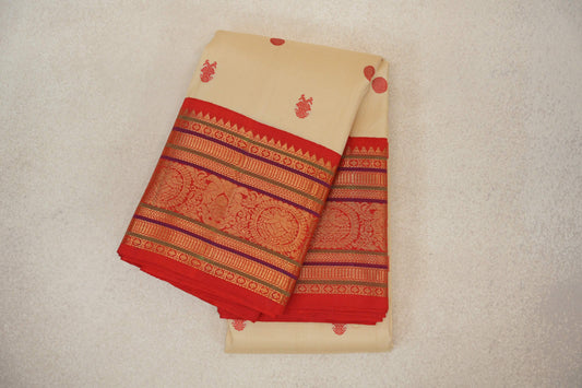 folded Sandal Beige Vintage Kanjivaram Silk Saree