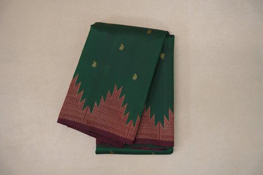 Emerald Green with reddish maroon Vintage Kanjivaram Silk Saree SS9202