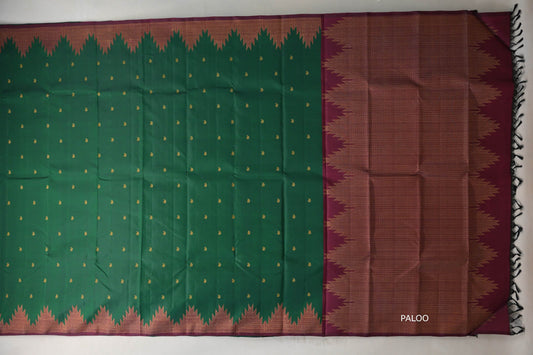 Emerald Green with reddish maroon Vintage Kanjivaram Silk Saree SS9202