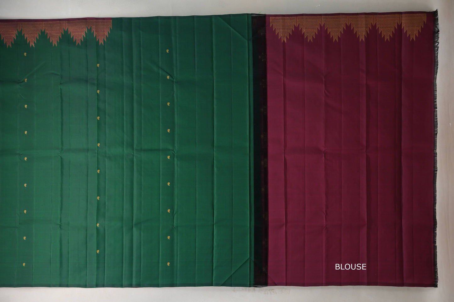 Emerald Green with reddish maroon Vintage Kanjivaram Silk Saree SS9202