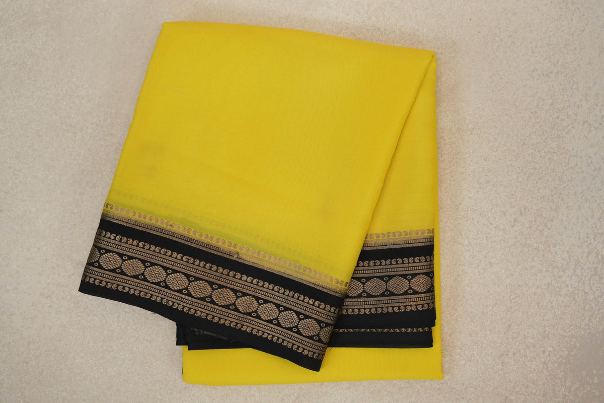 Bright Lemon Yellow with Black Borders Mysore Silk Saree