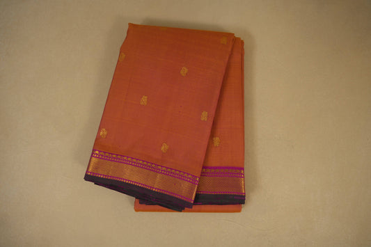 Orangish Pink with Pink Borders Kanjivaram Silk Saree
