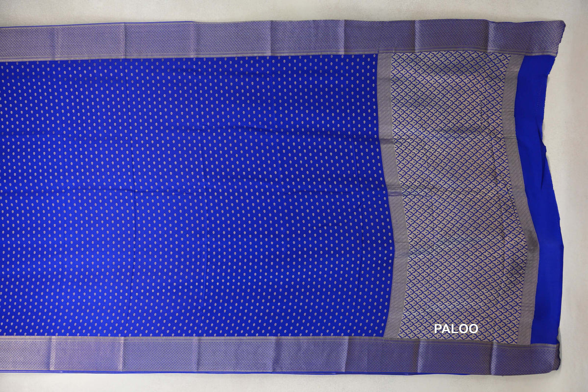 Bright Royal Blue Mysore Silk Saree paloo