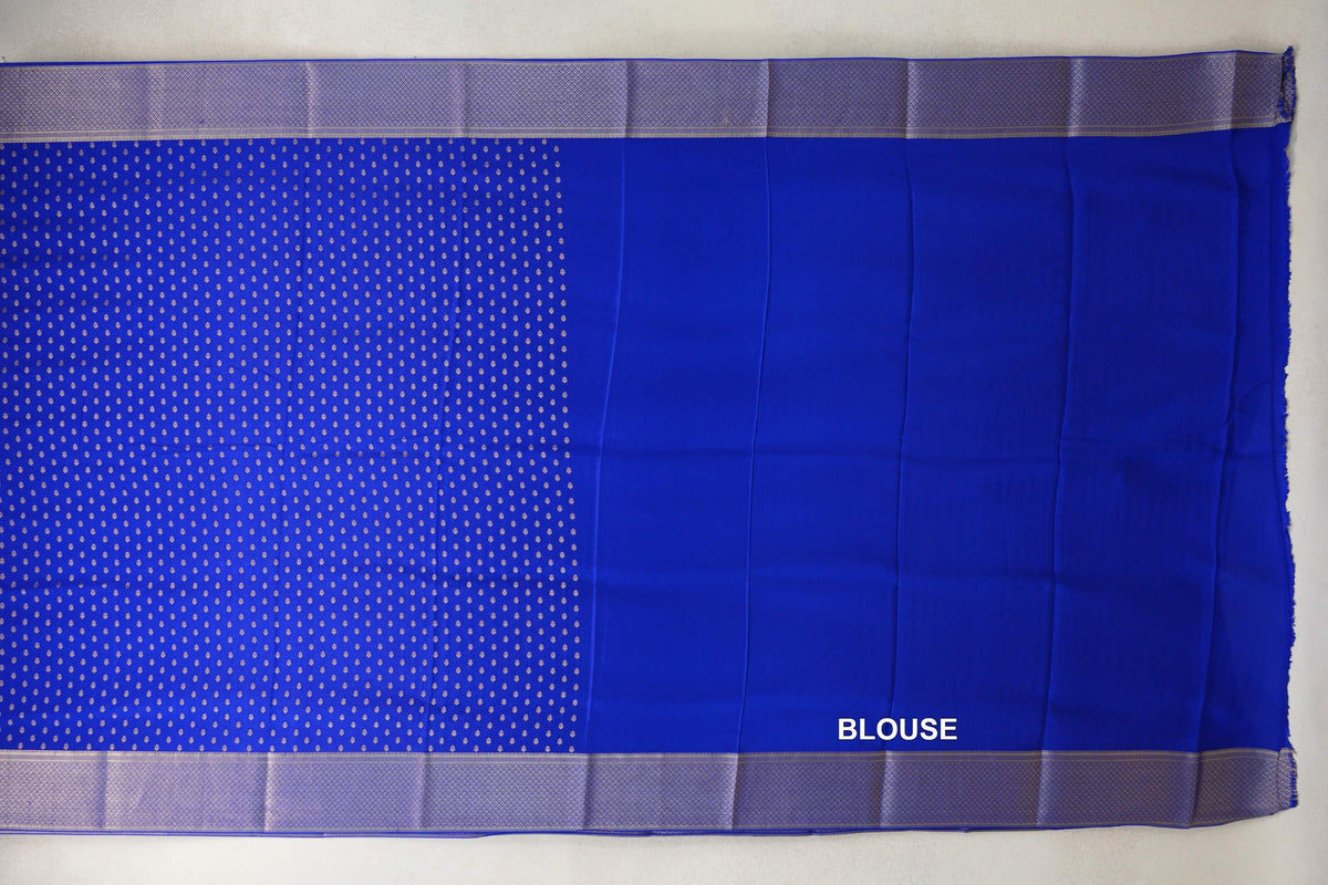 Bright Royal Blue Mysore Silk Saree blouse
