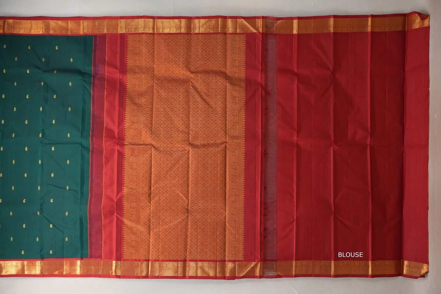 Deep Green with bright red Vintage Kanjivaram Silk Saree SS9207