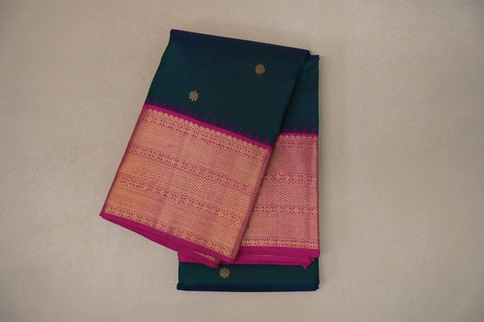 Peacock blue with Bright Pink Vintage Kanjivaram Silk Saree SS9209