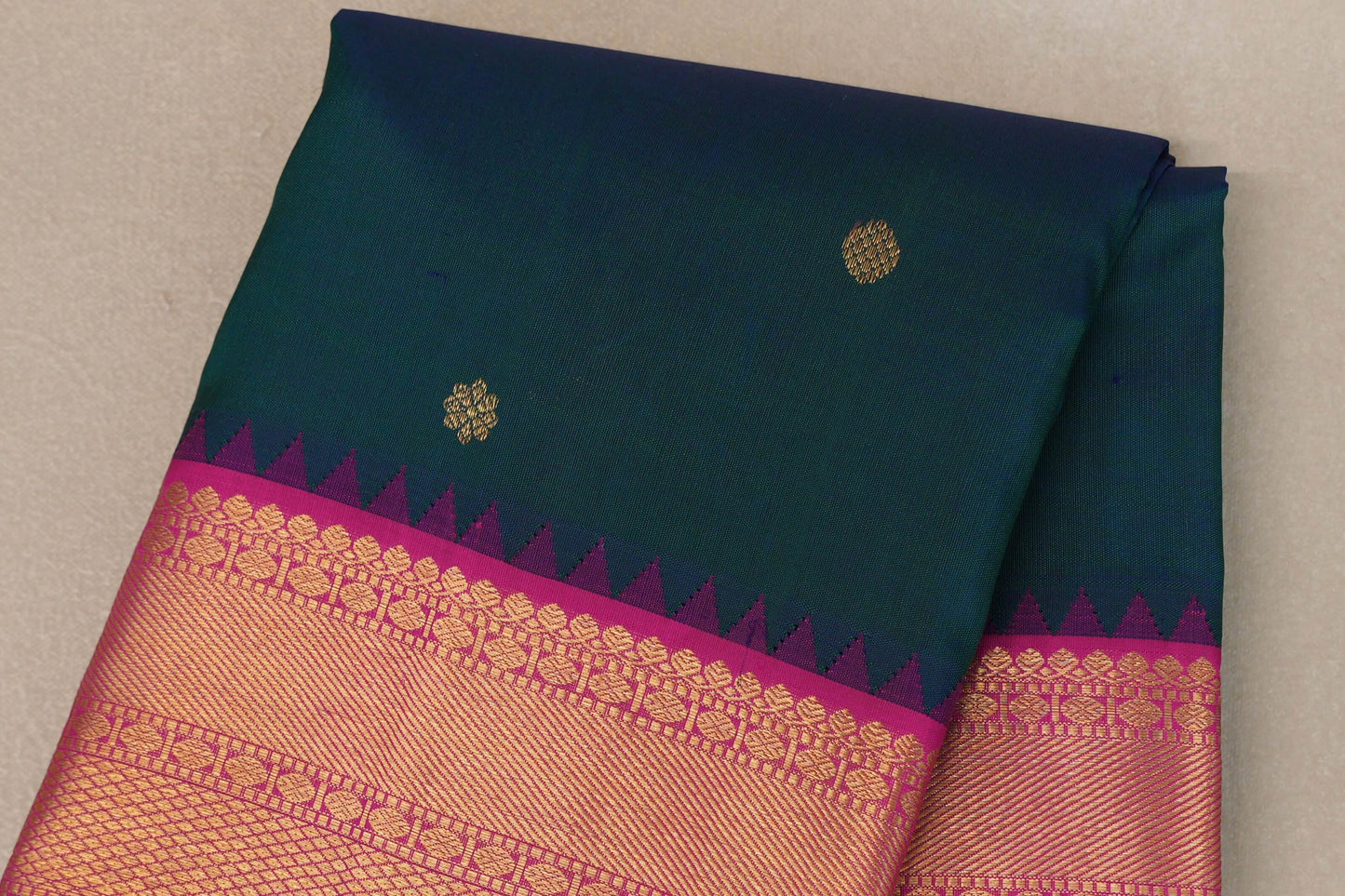 Peacock blue with Bright Pink Vintage Kanjivaram Silk Saree SS9209