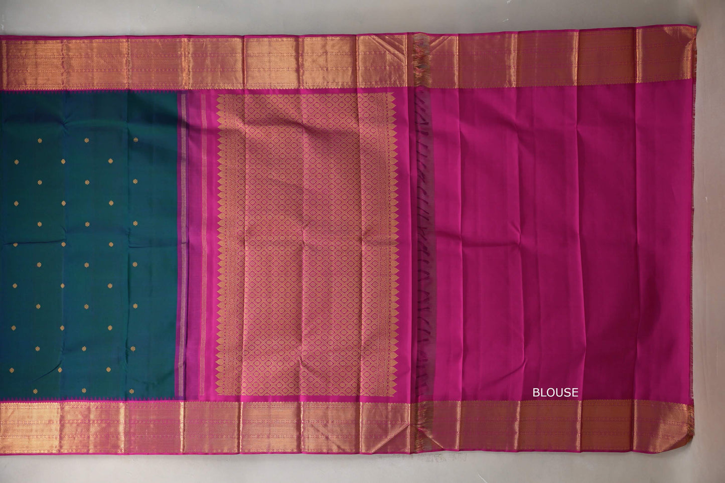 Peacock blue with Bright Pink Vintage Kanjivaram Silk Saree SS9209