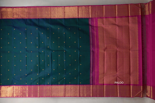 Peacock blue with Bright Pink Vintage Kanjivaram Silk Saree SS9209