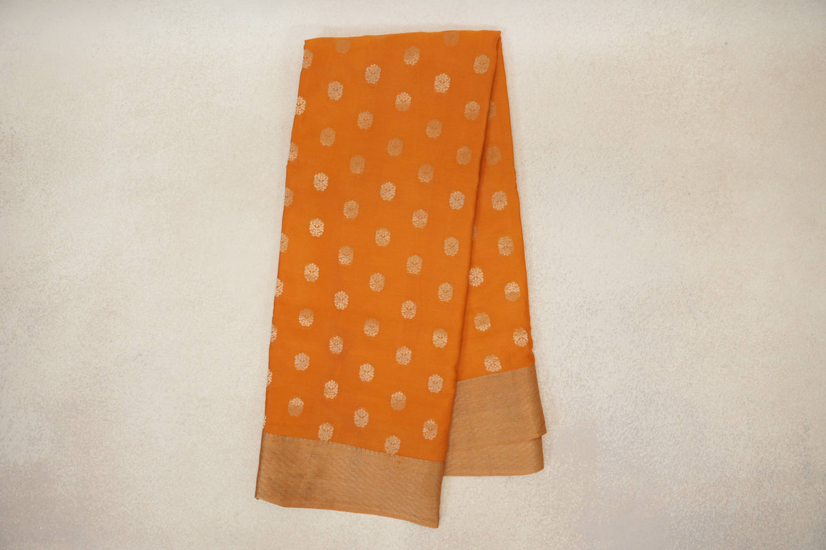 Online Bright Orange Mysore Silk Saree