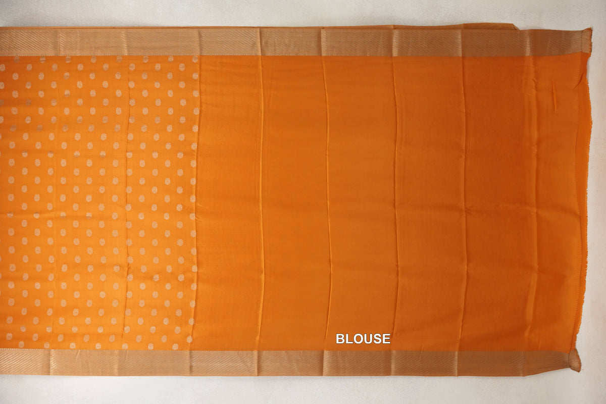 Bright Orange Mysore Silk Saree blouse
