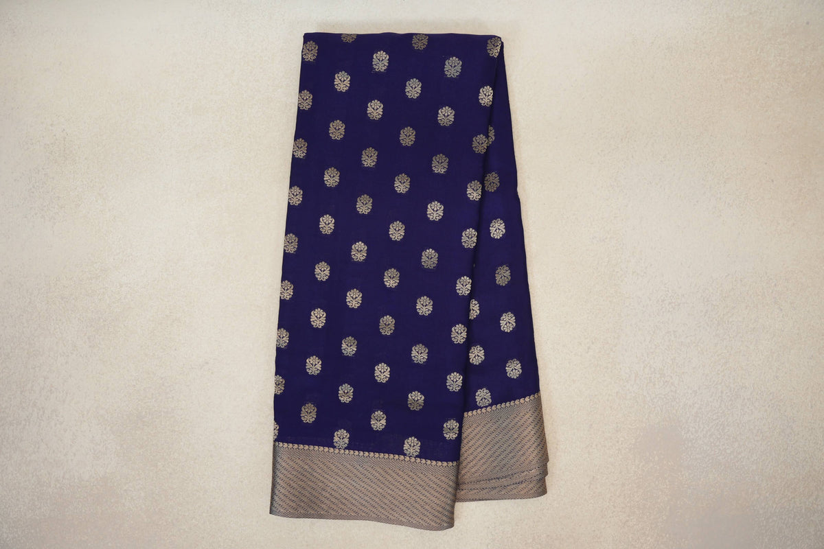 Online Deep Blue Mysore Silk Saree