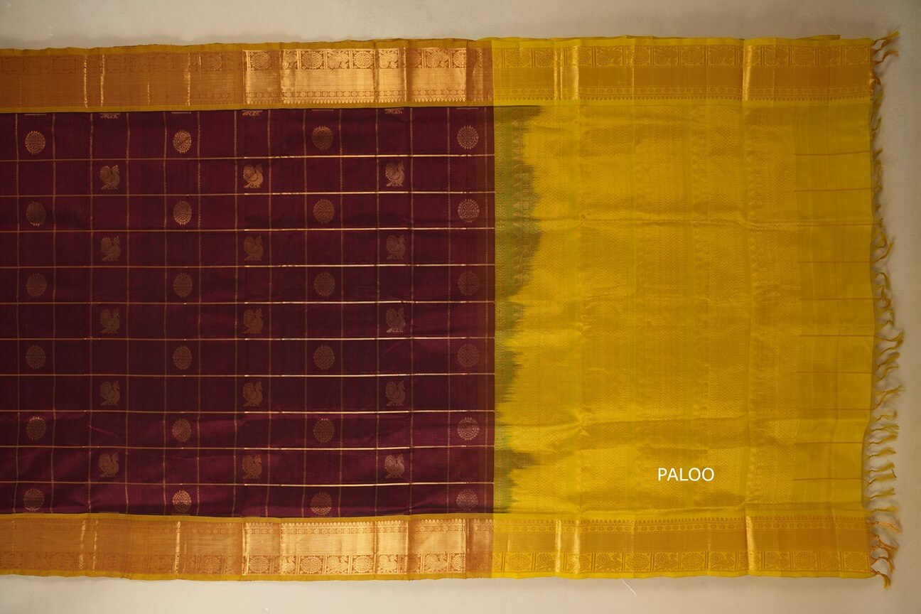 Burgundy Maroon with lemon green Borders Silk Cotton Saree paloo