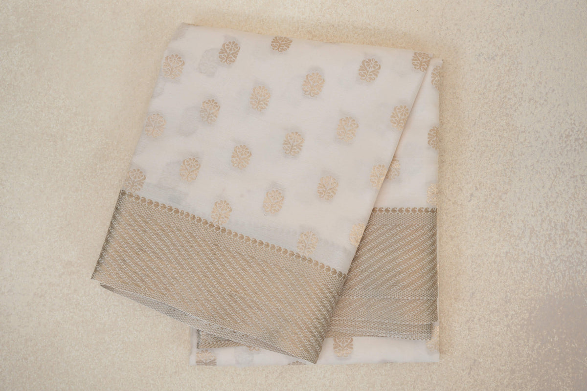 Cream Beige Mysore Silk Saree 