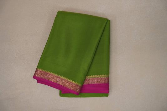 Bright Leaf Green with bright Pink Mysore Silk Saree SS9215
