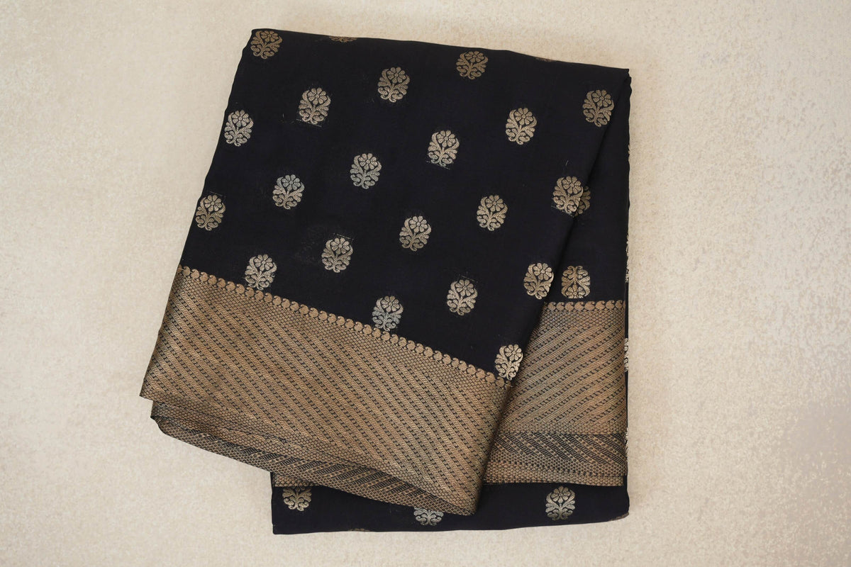 Jet Black Mysore Silk Saree