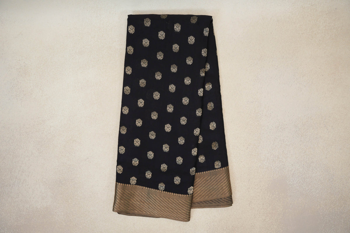 Online Jet Black Mysore Silk Saree