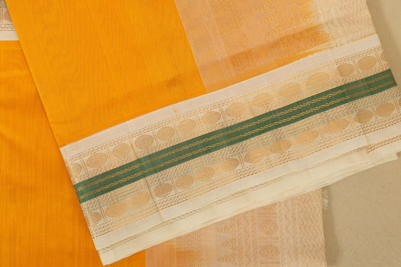 Yellow with off white Borders Silk Cotton Saree by Shreenivas Silks  border