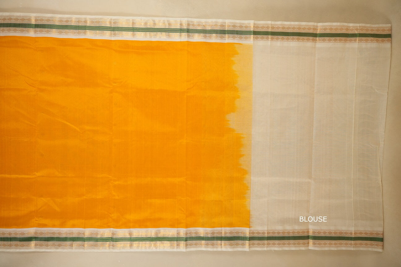 Yellow with off white Borders Silk Cotton Saree by Shreenivas Silks  blouse