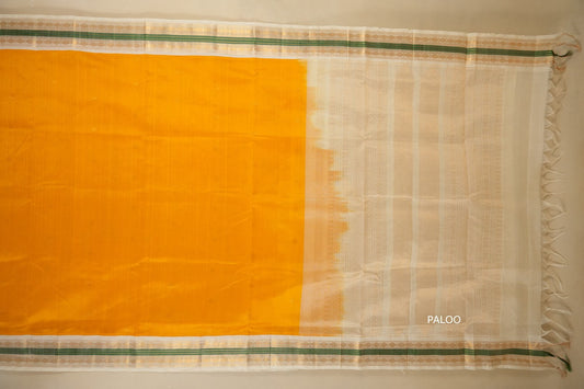 Yellow with off white Borders Silk Cotton Saree by Shreenivas Silks  paloo