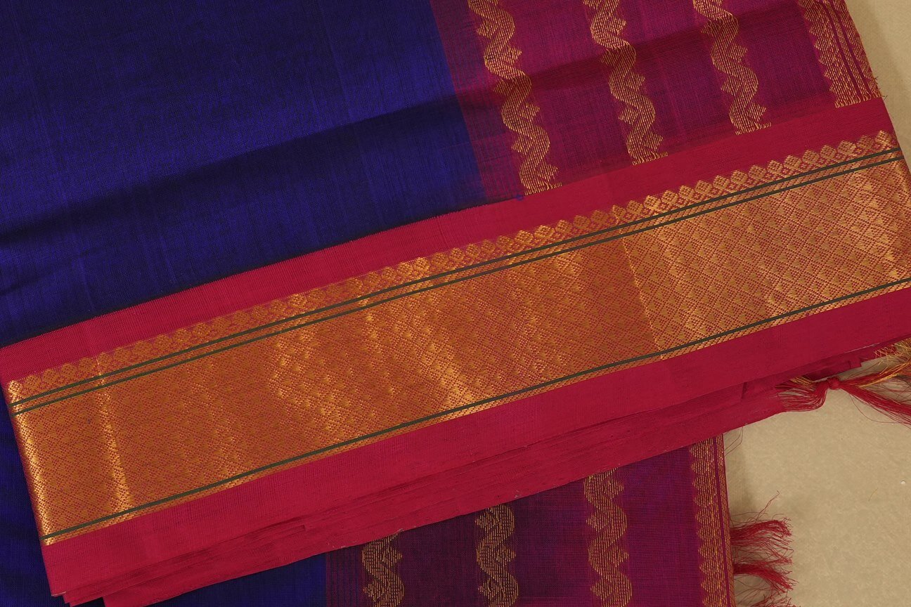 Dark violet with pink Borders Silk Cotton Saree border