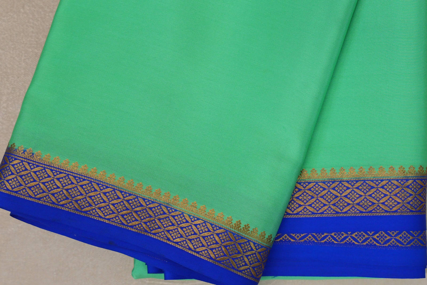 Light Emerald Green with royal blue Mysore Silk Saree SS9217