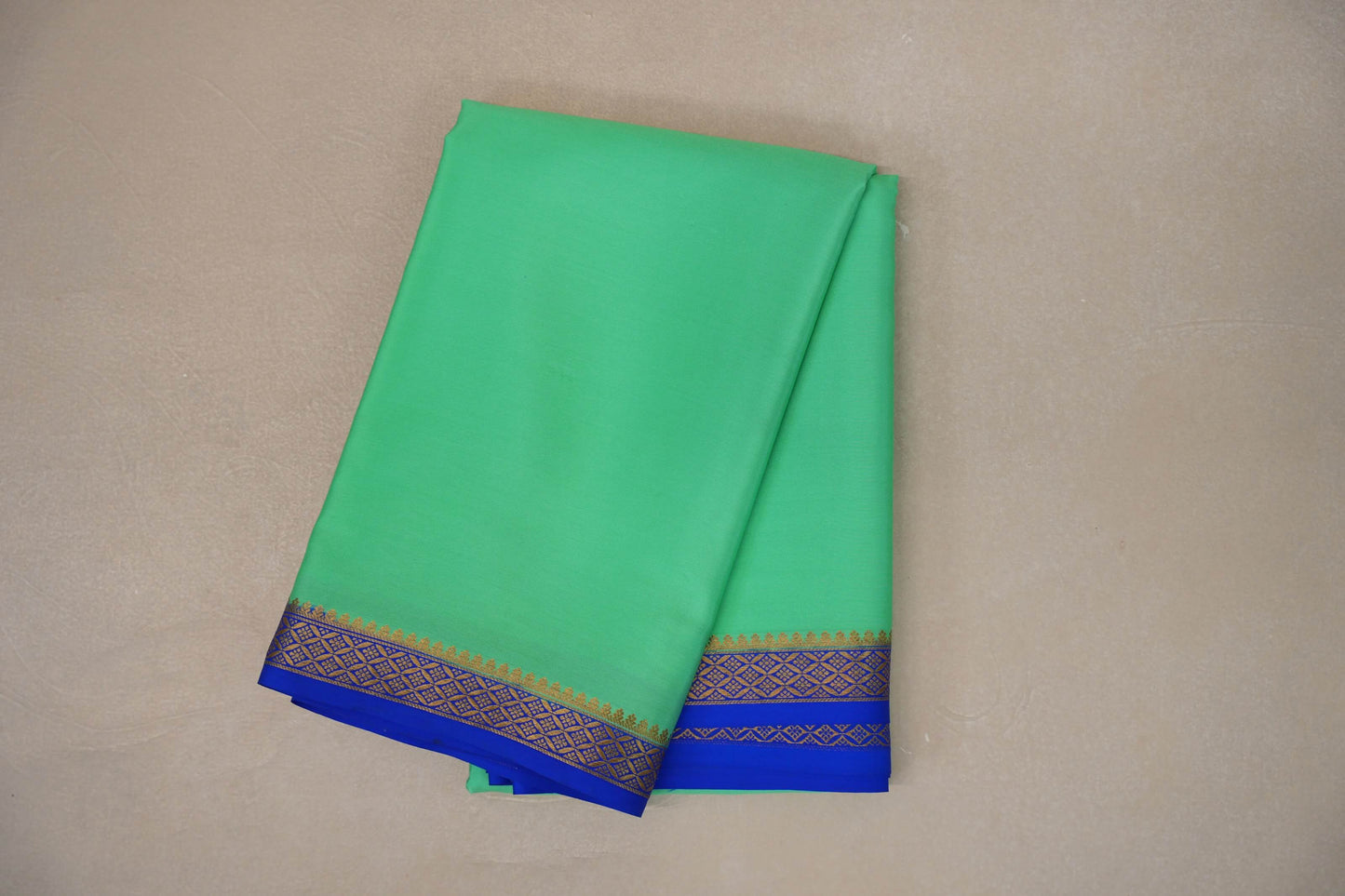 Light Emerald Green with royal blue Mysore Silk Saree SS9217