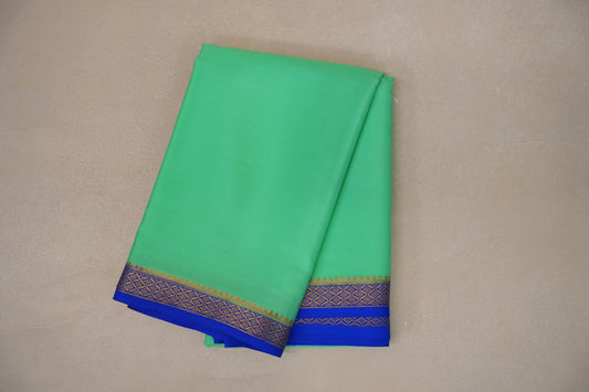 Light Emerald Green with royal blue Mysore Silk Saree SS9217