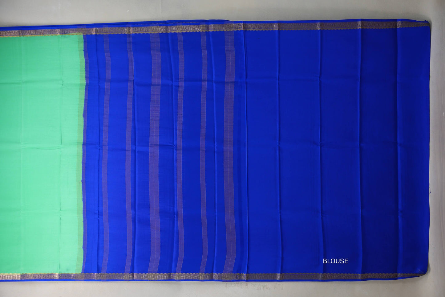 Light Emerald Green with royal blue Mysore Silk Saree SS9217