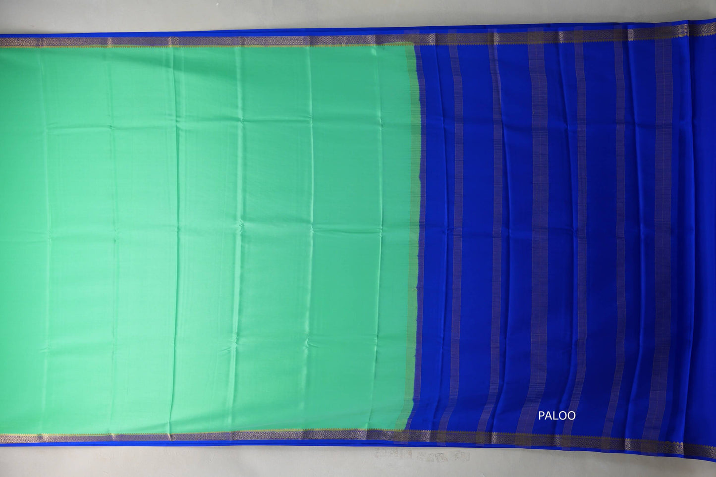 Light Emerald Green with royal blue Mysore Silk Saree SS9217