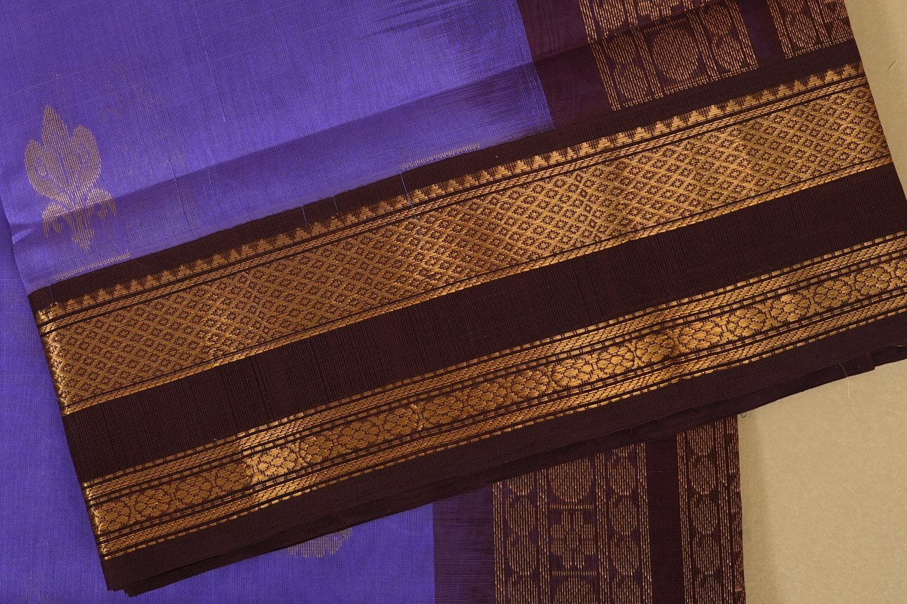 Lavender with deep brown Borders Silk Cotton Saree border