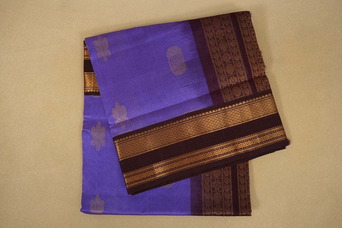 Lavender with deep brown Borders Silk Cotton Saree