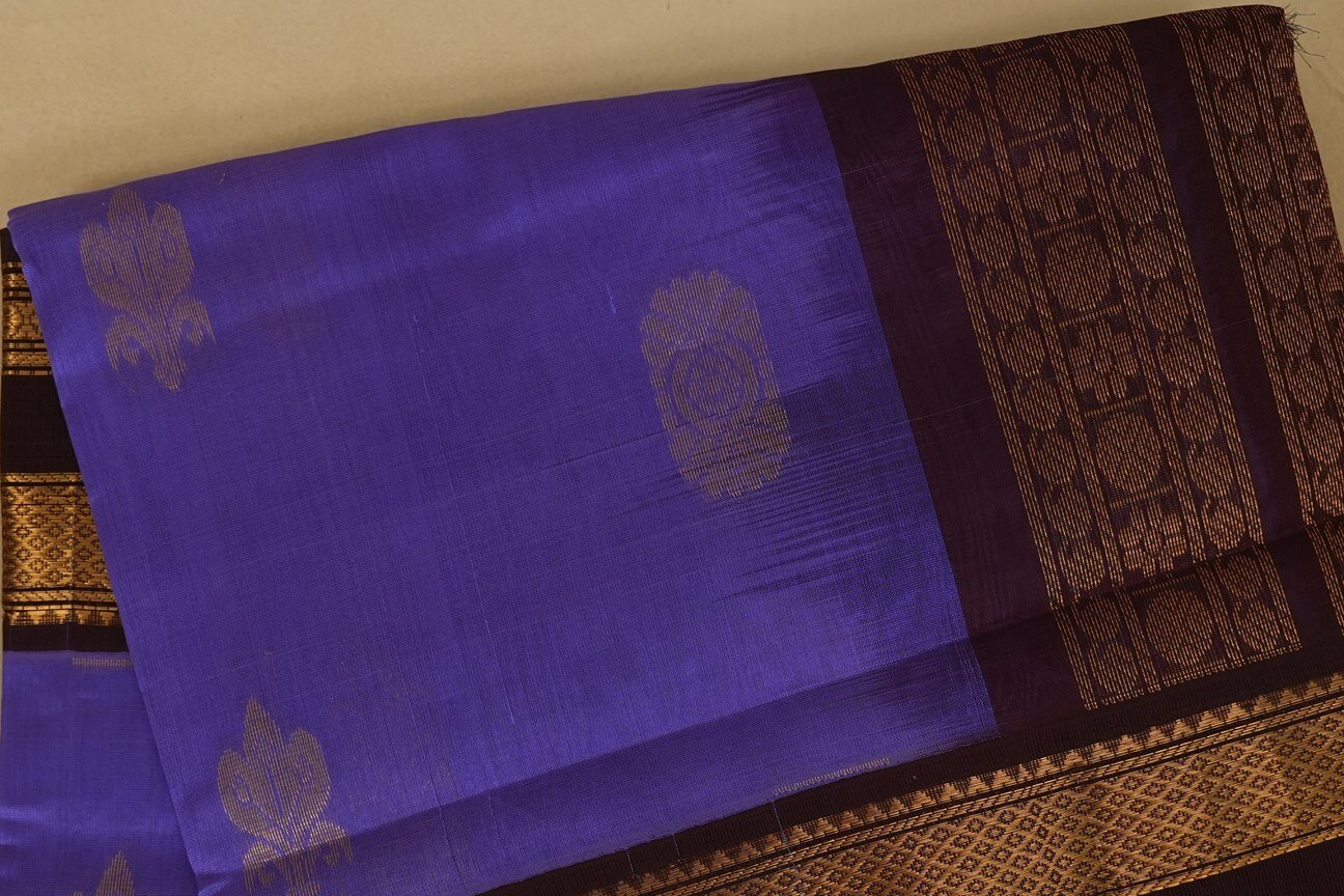 Lavender with deep brown Borders Silk Cotton Saree body