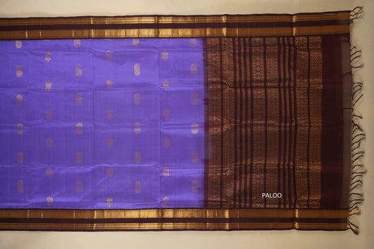Lavender with deep brown Borders Silk Cotton Saree paloo