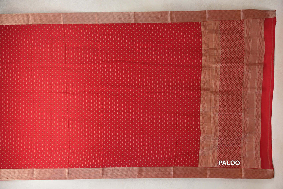 Tomato Red Mysore Silk Saree paloo