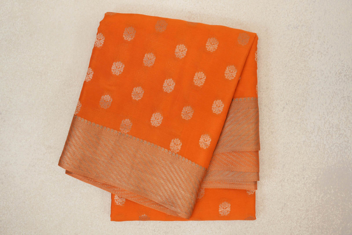 Bright Orange Mysore Silk Saree