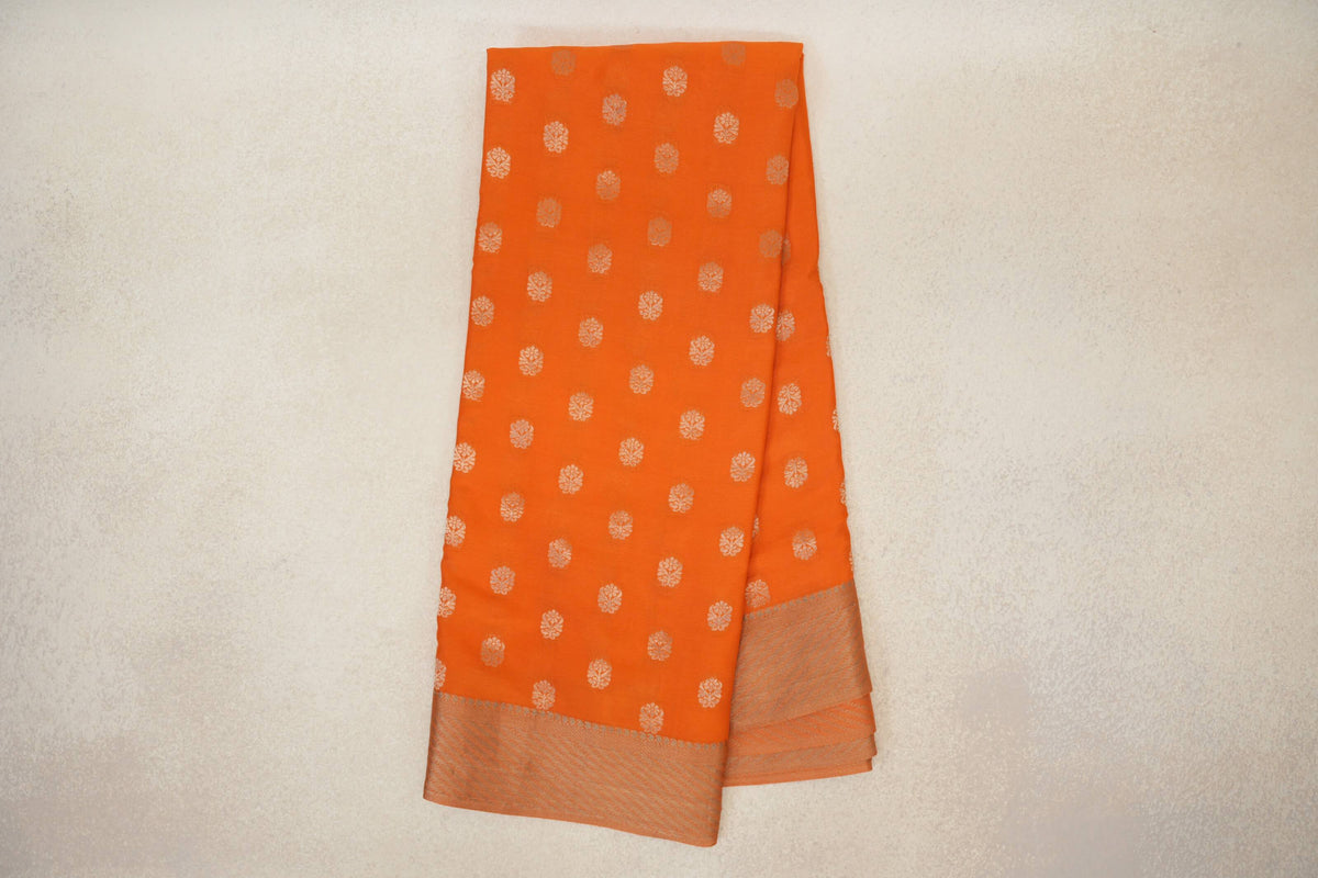 Online Bright Orange Mysore Silk Saree
