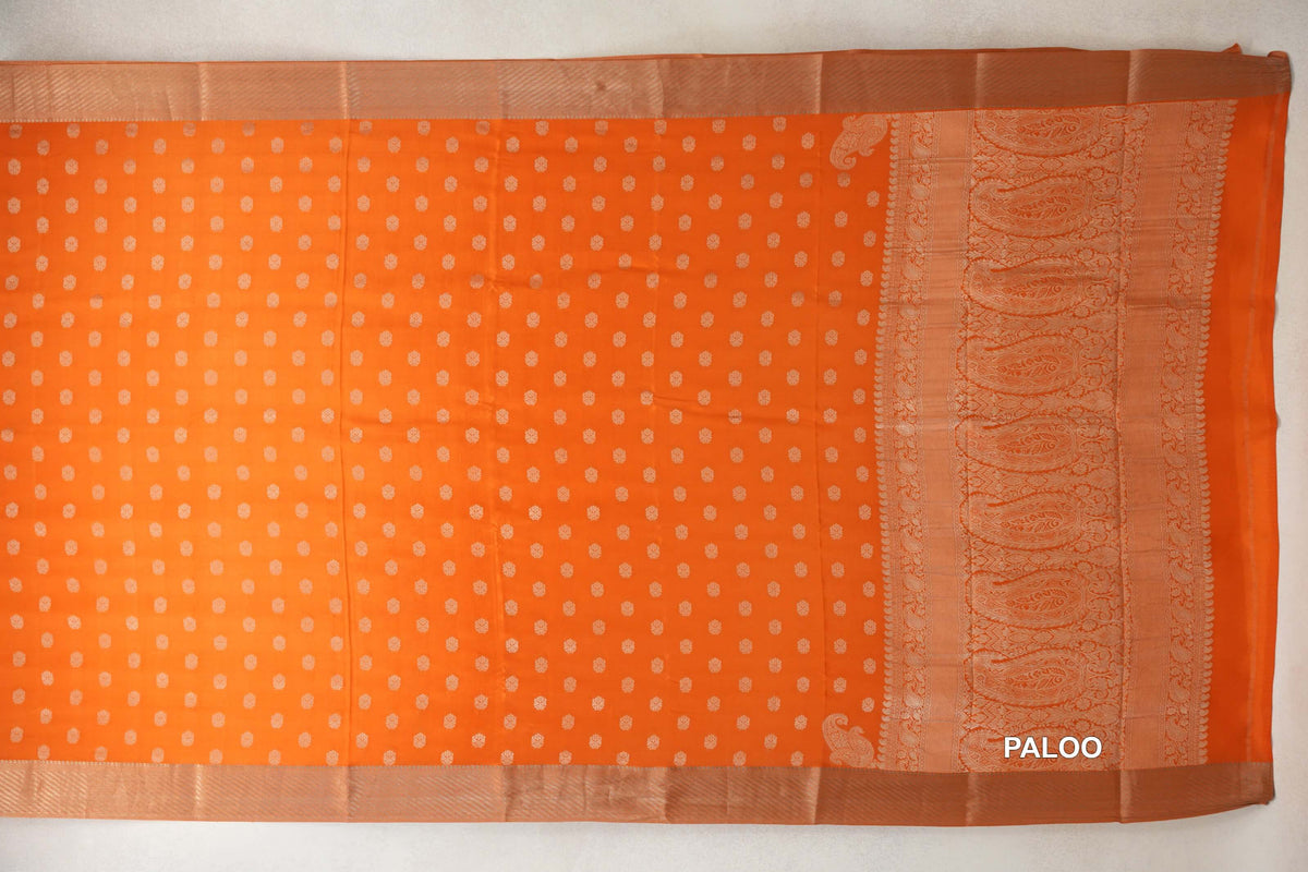 Bright Orange Mysore Silk Saree paloo